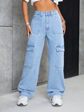 NEW PETITE High Waist Flap Pocket Cargo Jeans