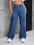 NEW PETITE High Waist Flap Pocket Cargo Jeans