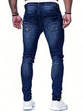 Manfinity LEGND Men Ripped Skinny Jeans Slim Fit Long Dark Wash Jean Cargo Plain Blue Going Out Street Wear Husband