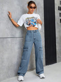 NEW PETITE High Waist Flap Pocket Cargo Jeans