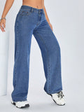 NEW ICON Women's Straight-Leg Loose-Fit Casual Black Jeans With Pockets, Versatile