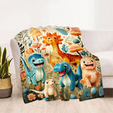 1pc Cozy Cartoon Dinosaur Paradise Print Fleece Blanket - Ultra-Soft, Lightweight, Warm, and Vibrant Digital Printing Flannel Throw for Sofa, Bed, Travel, Camping, Living Room, Office, Couch, Chair, and Bed - Perfect Gift for Family or Friends