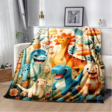 1pc Cozy Cartoon Dinosaur Paradise Print Fleece Blanket - Ultra-Soft, Lightweight, Warm, and Vibrant Digital Printing Flannel Throw for Sofa, Bed, Travel, Camping, Living Room, Office, Couch, Chair, and Bed - Perfect Gift for Family or Friends