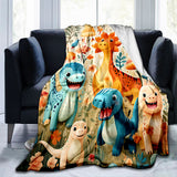 1pc Cozy Cartoon Dinosaur Paradise Print Fleece Blanket - Ultra-Soft, Lightweight, Warm, and Vibrant Digital Printing Flannel Throw for Sofa, Bed, Travel, Camping, Living Room, Office, Couch, Chair, and Bed - Perfect Gift for Family or Friends