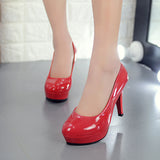 kamames New Women's Shoes Lacquered Leather High Heels Professional OL Waterproof Table Shallow Mouth Round Head Single Shoes High Heels Women's Large Size