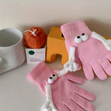 Short Couple Holding Hands Gloves Thick Soft Warm Knit Gloves Autumn Winter Coldproof Split Finger Gloves