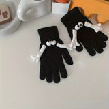 Short Couple Holding Hands Gloves Thick Soft Warm Knit Gloves Autumn Winter Coldproof Split Finger Gloves