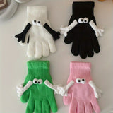 Short Couple Holding Hands Gloves Thick Soft Warm Knit Gloves Autumn Winter Coldproof Split Finger Gloves