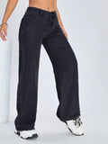 NEW ICON Women's Straight-Leg Loose-Fit Casual Black Jeans With Pockets, Versatile