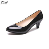 kamames Women's Leather Med Heels New High Quality Shoes Classic Black&White Pumps for Office Ladies White High Heels Red  Sexy Heels