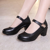 kamames 2023 Comfortable Medium-Heeled Round Head Large Size 40-43 Middle-Aged Leather Shoes Catwalk Cheongsam Single Shoes