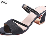 kamames Summer Women Flat Sandals Shoes Women Square Heel Sandalias Buckle Sandals High Heels Strap Sandals Block Heel Shoes