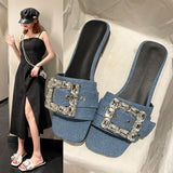 kamames kamames Summer Flat Slippers Square Headed Lazy Shoes Sexy Fashion Beach Slippers Female Toe Slippers