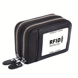 RFID Blocking Fashion Women ID Credit Card Holder Genuine Leather Double Zipper Lady Credit Card Case Wallet Large Capacity