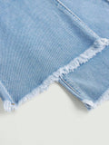 NEW Tween Girls' Loose Elastic Waist Bowknot Design Blue Denim Straight Pants