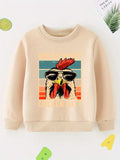 Rooster Print Boy's Round Neck Sweatshirt, Casual Long Sleeve Comfy Pullover Spring Fall Clothes