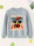 Rooster Print Boy's Round Neck Sweatshirt, Casual Long Sleeve Comfy Pullover Spring Fall Clothes