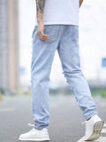 Manfinity EMRG Men Cotton Ripped Frayed Cut Out Jeans Straight Leg Long Light Jean Cargo Plain Blue Party Street Wear Friends