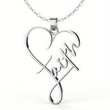 Heart-Shaped Stainless Steel Pendant Necklace Elegant Style Letter Charm Jewelry Faith Accessories For Women & Men