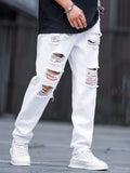 Manfinity EMRG Men Cotton Ripped Frayed Cut Out Jeans Straight Leg Long Light Jean Cargo Plain Blue Party Street Wear Friends