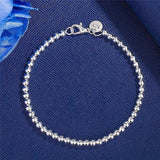 Elegant 925 Sterling Silvery Bracelet with Charm - 4mm Beaded Chain, Perfect for Casual Attire & Special Occasions