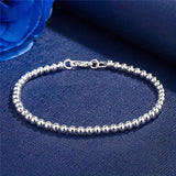 Elegant 925 Sterling Silvery Bracelet with Charm - 4mm Beaded Chain, Perfect for Casual Attire & Special Occasions