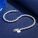 Elegant 925 Sterling Silvery Bracelet with Charm - 4mm Beaded Chain, Perfect for Casual Attire & Special Occasions