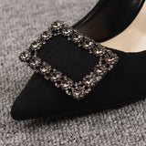 kamames Temperament Low-Cut Square Buckle Rhinestone Shoes Stiletto Heel Suede High Heels Stiletto Heel Professional Banquet Women's Shoes Wholesale