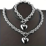 Buy 1 Get 1 Free, 2pcs/set Exquisite Titanium Steel Peach Heart Shaped Necklace and Bracelet Set with O-Chain - Fashionable Unisex Jewelry for Men and Women, Perfect Father's Day Gift or Anniversary Present