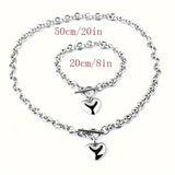 Buy 1 Get 1 Free, 2pcs/set Exquisite Titanium Steel Peach Heart Shaped Necklace and Bracelet Set with O-Chain - Fashionable Unisex Jewelry for Men and Women, Perfect Father's Day Gift or Anniversary Present