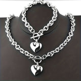 Buy 1 Get 1 Free, 2pcs/set Exquisite Titanium Steel Peach Heart Shaped Necklace and Bracelet Set with O-Chain - Fashionable Unisex Jewelry for Men and Women, Perfect Father's Day Gift or Anniversary Present