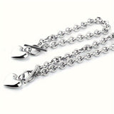 Buy 1 Get 1 Free, 2pcs/set Exquisite Titanium Steel Peach Heart Shaped Necklace and Bracelet Set with O-Chain - Fashionable Unisex Jewelry for Men and Women, Perfect Father's Day Gift or Anniversary Present