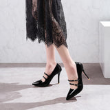 kamames SGESVIER Fashion Pointed Toe Solid High Heel Shoes Nightclub Women's Pumps Thin Heel Buckle Wedding Party Shoes Size 30-47 OX293