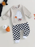 Toddler Baby Boy Halloween Outfits Long Sleeve Cartoon Sweatshirt + Checkerboard Pants Set Baby Clothes