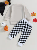 Toddler Baby Boy Halloween Outfits Long Sleeve Cartoon Sweatshirt + Checkerboard Pants Set Baby Clothes