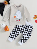 Toddler Baby Boy Halloween Outfits Long Sleeve Cartoon Sweatshirt + Checkerboard Pants Set Baby Clothes