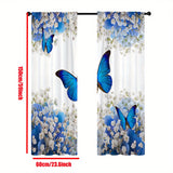 2 Pieces Artistic Floral and Butterfly Printed JIT Light Blocking Curtains with UV Protection and Insulation for Room Decoration in Living Room