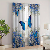 2 Pieces Artistic Floral and Butterfly Printed JIT Light Blocking Curtains with UV Protection and Insulation for Room Decoration in Living Room