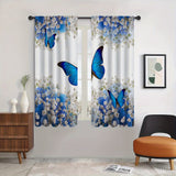 2 Pieces Artistic Floral and Butterfly Printed JIT Light Blocking Curtains with UV Protection and Insulation for Room Decoration in Living Room