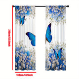 2 Pieces Artistic Floral and Butterfly Printed JIT Light Blocking Curtains with UV Protection and Insulation for Room Decoration in Living Room