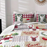 3pcs Festive Christmas Bedspread Set (1 Bedspread + 2 Pillowcases, No Filling), Elk And Christmas Tree, Red Bird Coverlet Set, Exquisite And Luxurious Christmas Element Bedding, Perfect For Bedroom & Guest Room