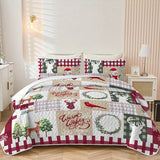 3pcs Festive Christmas Bedspread Set (1 Bedspread + 2 Pillowcases, No Filling), Elk And Christmas Tree, Red Bird Coverlet Set, Exquisite And Luxurious Christmas Element Bedding, Perfect For Bedroom & Guest Room