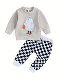 Toddler Baby Boy Halloween Outfits Long Sleeve Cartoon Sweatshirt + Checkerboard Pants Set Baby Clothes