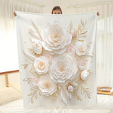 Luxurious White Rose Flannel Throw Blanket - Soft, Warm & Cozy for Couch, Bed, Office, and Travel - Versatile All-Season Gift