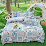 Disney Licensed Stitch Themed Bedding Set - 4pcs Kawaii Anime Print Quilt Cover, Fitted Sheet with 11.81-13.39inch Height & Pillowcases - 100% Polyester, Active Printing, Sanded Craftsmanship with Ruffles, Breathable Fabric 200-250g/m² - Zippered Closure,