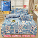 Disney Licensed Stitch Themed Bedding Set - 4pcs Kawaii Anime Print Quilt Cover, Fitted Sheet with 11.81-13.39inch Height & Pillowcases - 100% Polyester, Active Printing, Sanded Craftsmanship with Ruffles, Breathable Fabric 200-250g/m² - Zippered Closure,