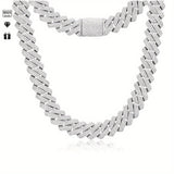 1pc S925 Sterling Silver Studded Full Set Moissanite Cuban Necklace and Bracelet for Men and Women - 14mm Wide, 1MM Gemstone, Street Hip-Hop Style, Perfect for Birthday, Wedding, Anniversary, Engagement, and Gifts for Him or Her