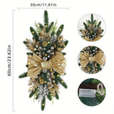 1Pc Festive Christmas Swag Wreath - Artificial Flowers for Stairs, Home, Party, Shop Window Decoration with Lights, Garland, Easy Installation, Durable, and Reusable Design