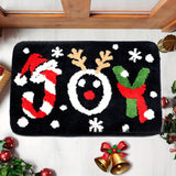 1pc Soft Faux Cashmere Christmas Cartoon Bath Rug, Non-Slip Oblong Bath Mat, 1050Gsm, 1.2Cm Thick, Festive Reindeer & Joy Pattern, Decorative Holiday Floor Accent, Fluffy Plush Winter Decor Decoration