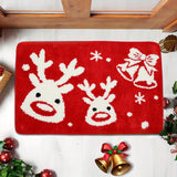 1pc Soft Faux Cashmere Christmas Cartoon Bath Rug, Non-Slip Oblong Bath Mat, 1050Gsm, 1.2Cm Thick, Festive Reindeer & Joy Pattern, Decorative Holiday Floor Accent, Fluffy Plush Winter Decor Decoration